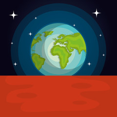 planet earth on universe space system solar. galaxy background . vector illustration