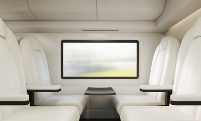 Four white armchairs and table in compartment