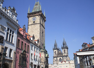 Obraz premium Church of Virgin Maria Before Tyn, the most remarkable Gothic church in Prague, Czech republic and Old Town Hall 