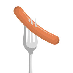 fork with meat sausage barbecue fast food. vector illustration