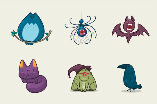 Set of halloween animal, Character set, Vector illustration.