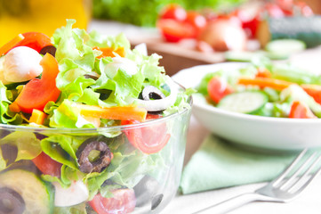 Vegetable salad in a glass bowl