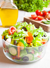 Vegetable salad in glass bowl