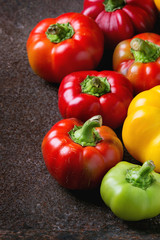 Variety of colorful paprika peppers