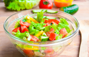 Vegetable salad in a glass bowl