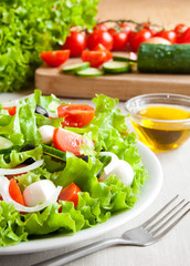 Vegetable salad in a white plate