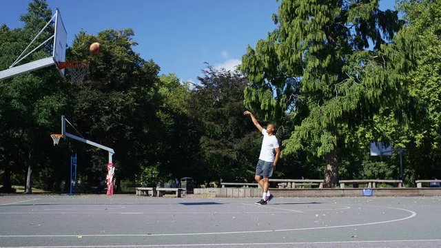 Basketball player taking jump shots, in slow motion 