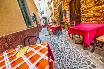 rustic tables in Castelsardo old town