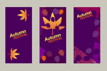 Obraz na płótnie Canvas Set of vertical vector banners. Element for design of autumn fall festival. Template for creative leaflet brochure background. Organized layers, easy to edit. Vintage retro style. Vector illustration.