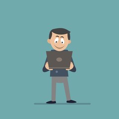 businessman holding a laptop. vector illustration of cartoon