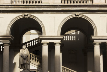 Architectural close up of Brera academy courtyard in the centre of Milan, Italy