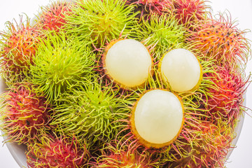 Fresh and ripe rambutans, delicious fruits for asian