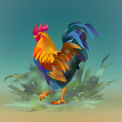 colored rooster on grass symbol