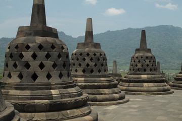 details of the top of Borobudur temple near Yogyakarta, Java island Indonesia
