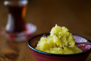 Turkish Cheese halva / Peynir Helvasi with Tea.