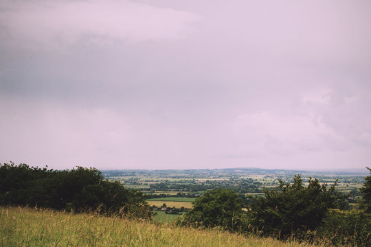 Cloudy view over the Chilterns in Buckinghamshire Vintage Retro