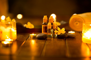 Massage oils in muffled light