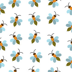 Bees seamless texture. Bees background wallpaper. Vector illustration