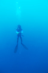 Silhouette of Scuba Diver near Sea Bottom