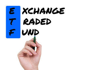 ETF written on whiteboard, business concept