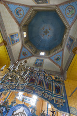 The painted cupola of the church. Indoor interior. West Ukraine.