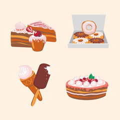 Icon set with sweets. Cartoon food illustration