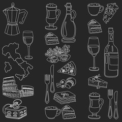 Vector doodle set for italian menu. Food Travel Cuisine Restaraunt Journey