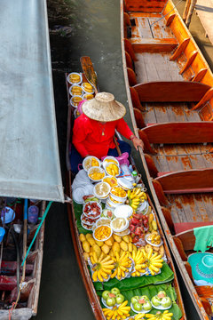 Top view Damnoen Saduak floating market in Ratchaburi near Bangkok, Thailand