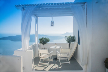 white houses with beautiful street view in Greece, Santorini, Sunny day