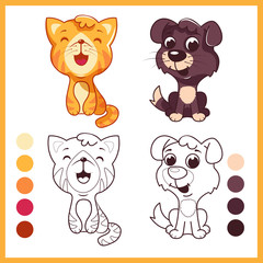 Cute little pets. Cartoon characters isolated on a white background with black outline.