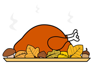 cute cartoon thanksgiving day roasted turkey vector illustration

