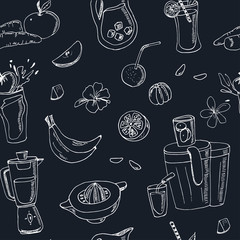 Fresh Juice seamless pattern. Vintage illustration for design