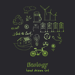 Fototapeta na wymiar Ecology and recycle doodle icons set