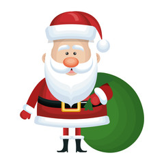 santa claus cartoon with green sack. christmas season symbol. vector illustration