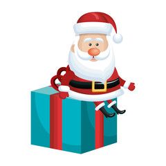santa claus cartoon sitting on gift box. christmas season symbol. vector illustration