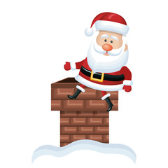 santa claus cartoon sitting on chimney. christmas season symbol. vector illustration