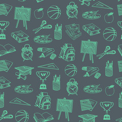HAND-DRAWN vector illustrations set - school (seamless pattern background)