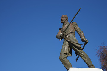 Statue of Arturo Prat in Punta Arenas, Chile. Prat is a Chilean Naval hero who was killed in 1879...