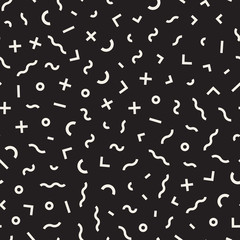 Vector Seamless Black and White Memphis Lines Jumble Pattern