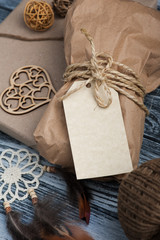 Christmas gifts on wooden background