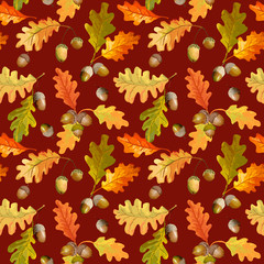 Colorful Autumn Leaves Background - Seamless Pattern - in Watercolor