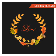 Vintage Autumn Floral Graphic Design - for Card, T-shirt, Fashion