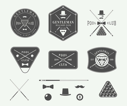 Set of vintage billiard labels, emblems and logos. Graphic Art.
