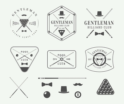 Set of vintage billiard labels, emblems, logo and design element