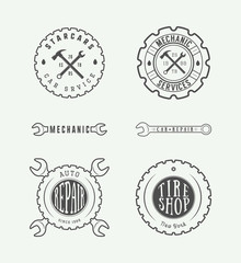 Vintage mechanic label, emblem and logo. Vector illustration. 