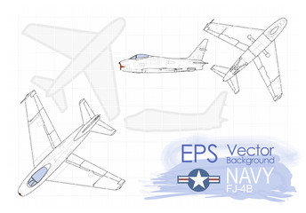 FJ-4B, rysunek wektorowy samolotu na papierze, insygnia, Navy
