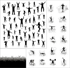 Silhouettes of athletes and posters of happy fans - 120355135