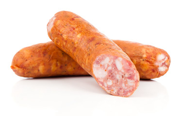 smoked sausage on a white background