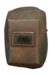 Old welder mask isolated on white