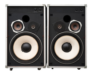 Old hi end speakers isolated on white. Clipping path included.